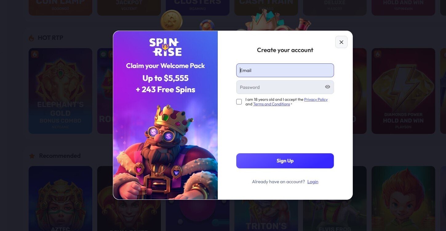 Spinrise casino sign-up process