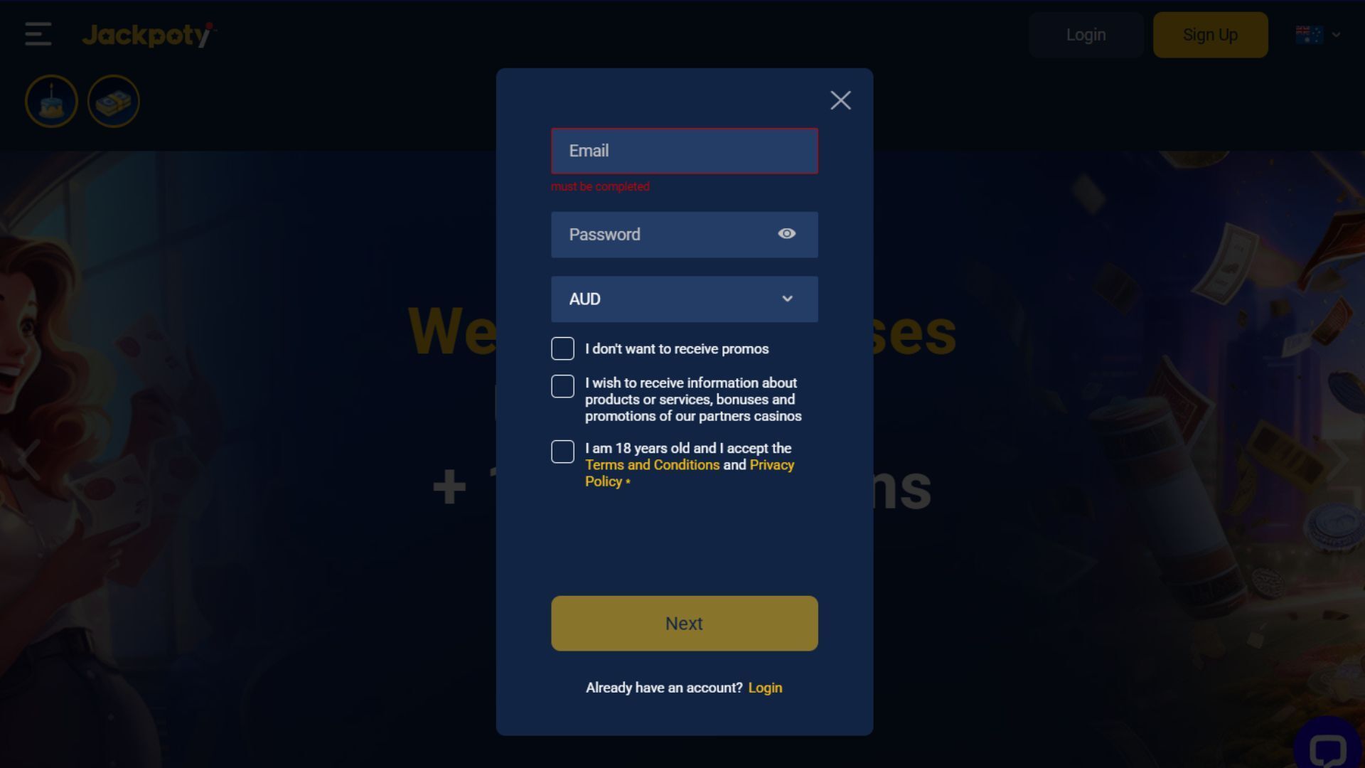 Jackpoty signup 1